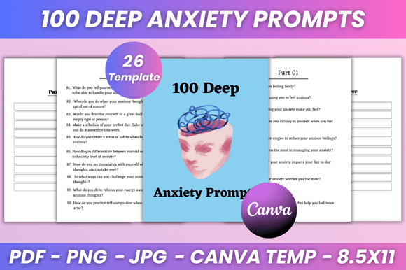 100 Deep Anxiety Prompts for KDP Interior – Editable Canva Templates