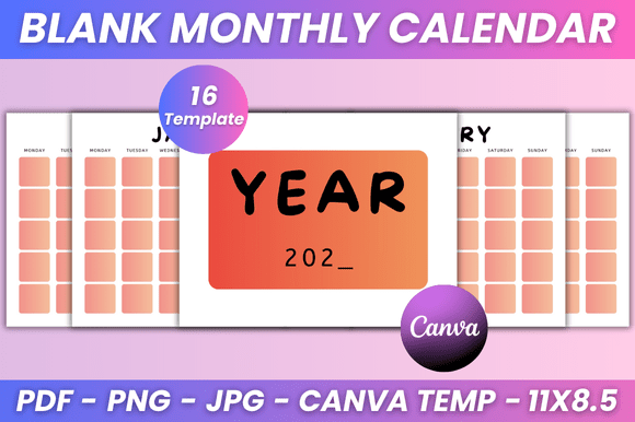 Blank Monthly Calendar Kdp Interior