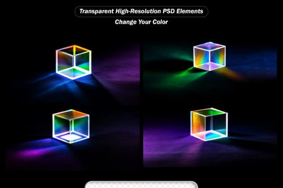 Colorful Glass Cube Light Rays in Prism