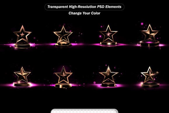 Golden Podium with Stars Glowing. Gold