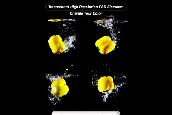 Yellow Sweet Peppers Splash in Water Set